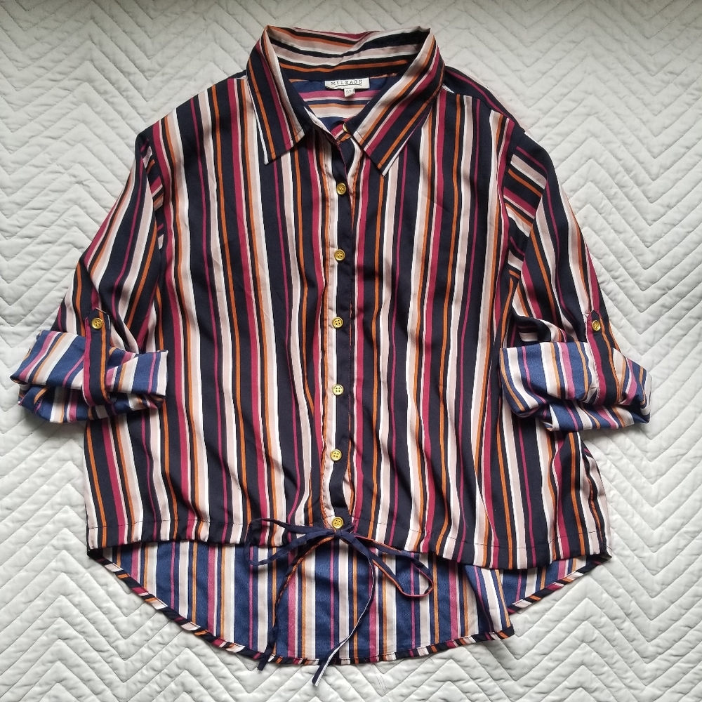 MILEAGE BLOUSE FUN STRIPE 2X CUTE CROP